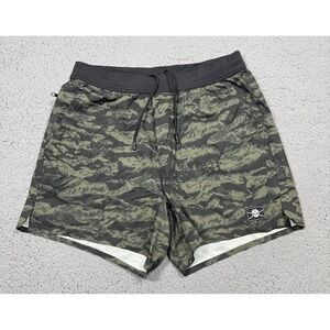 Barbell Brigade Shorts Mens Large Green Camo Athletic Skull Logo 5 Inseam Gym